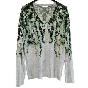 Alexander McQueen Green Ivy Leaves Print Grey Sweater